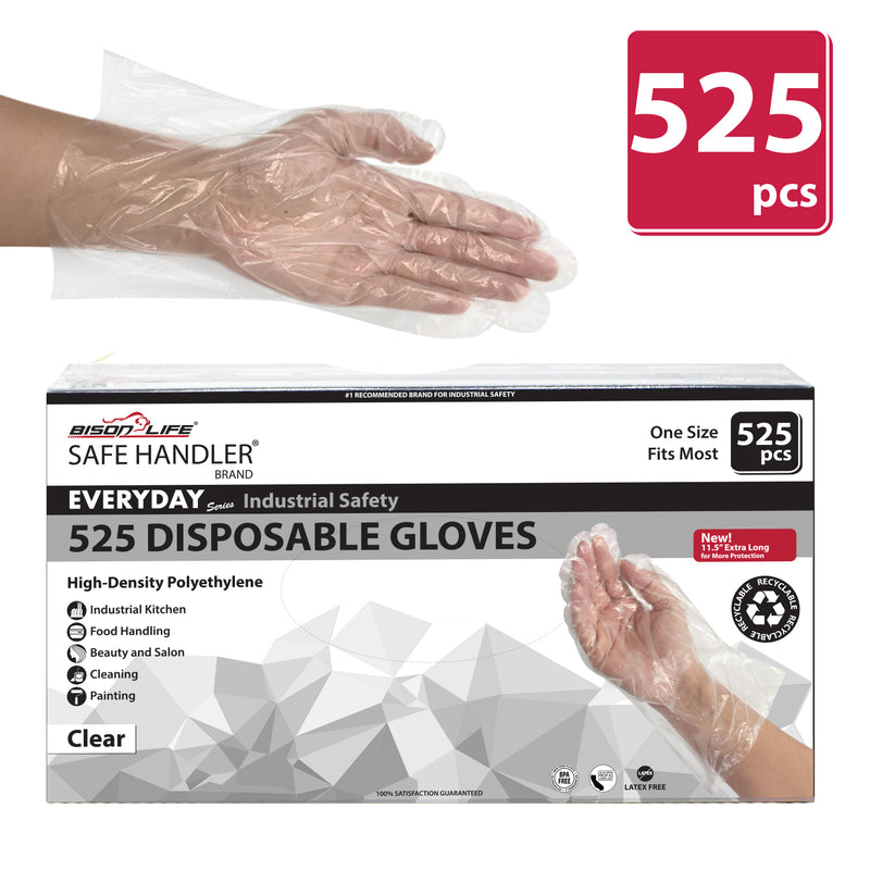 Disposable Food Handling Long Cuff Poly Gloves, 0.65g. 11.5" OSFM