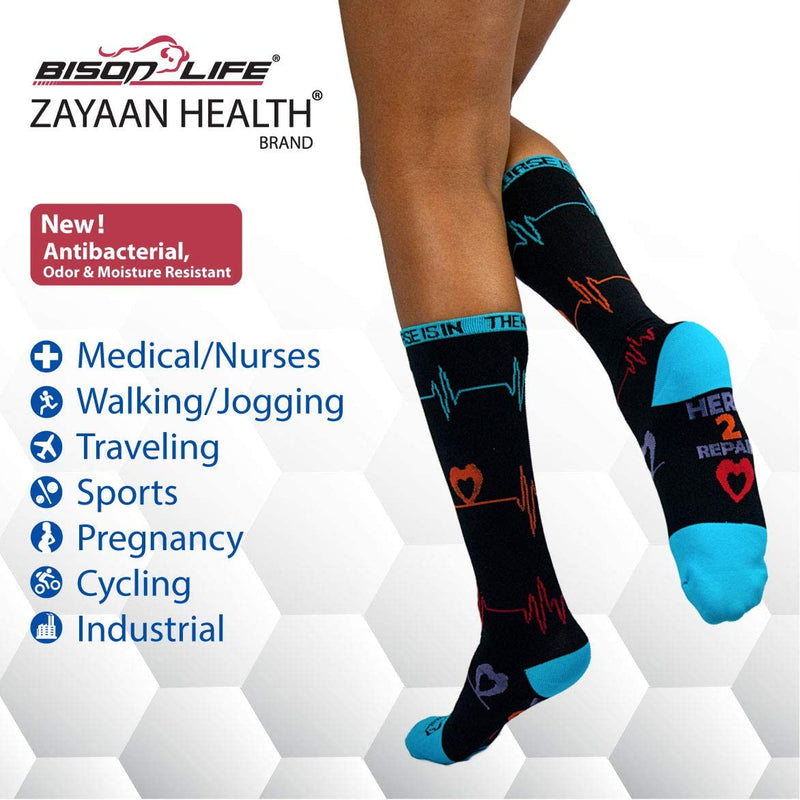 ZAYAAN HEALTH Heartbeat Compression Socks For Anti-Fatigue Pink/Black/Blue/White - View 3