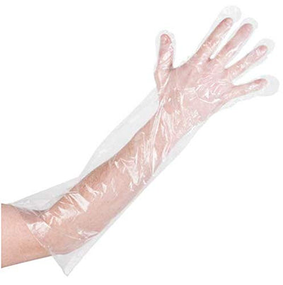 Disposable Food Handling Elbow Length Poly Gloves, 23" inch, OSFM