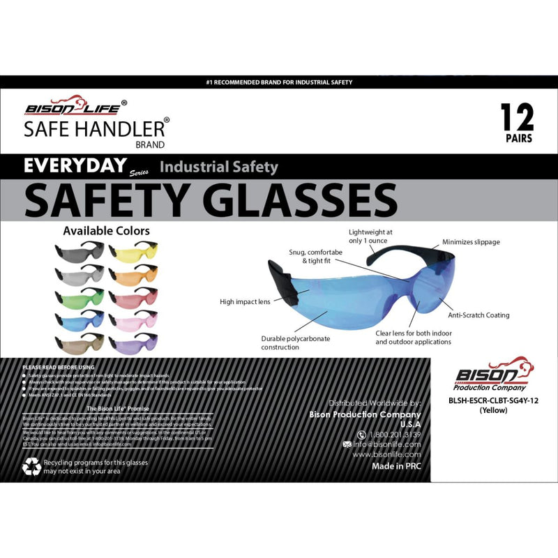 Crystal Color Lens Black Temple Safety Glasses, Impact Resistant Lens