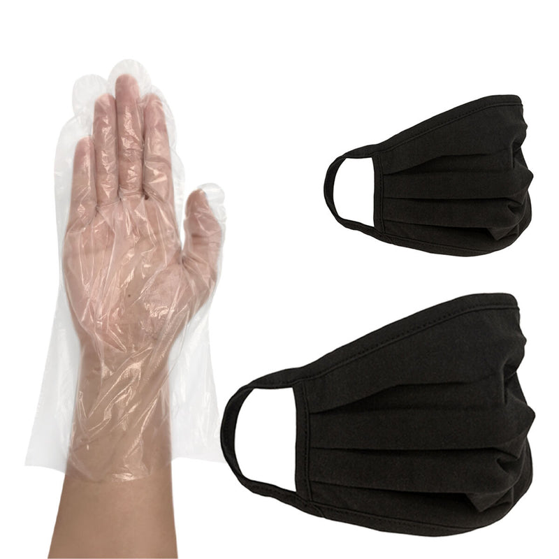 Travel Kit- Set of 6 Pleated Mask Adult/Kid, Disposable 50 Long Cuff Poly Gloves