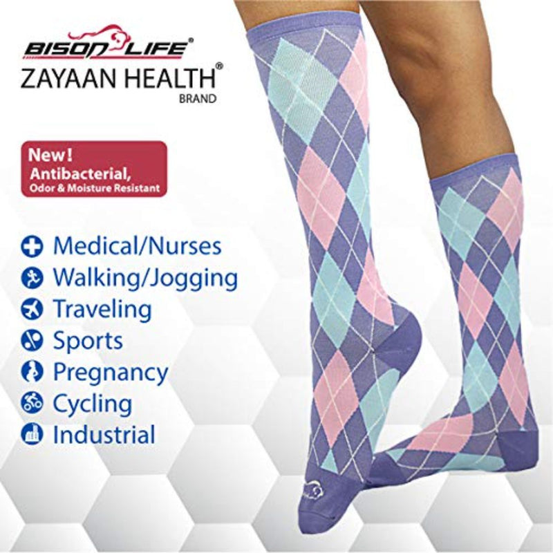 ZAYAAN HEALTH Argyle Compression Socks With Moisture Resistance Blue/Pink - View 3