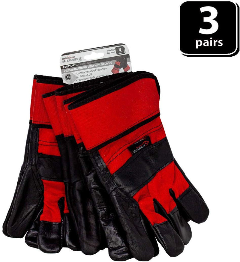 SAFE HANDLER Premium Work Leather Gloves With Extra Leather Knuckle Protection Red/Black - View 6