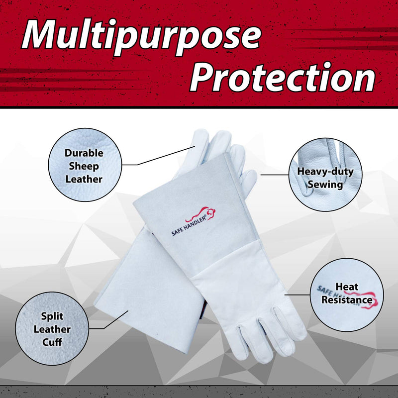 SAFE HANDLER TIG Welding Gloves With 6” Cowhide Gauntlet Grey - View 3
