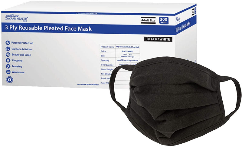 ZAYAAN HEALTH 3 Ply Reusable Pleated Face Mask Black - View 8