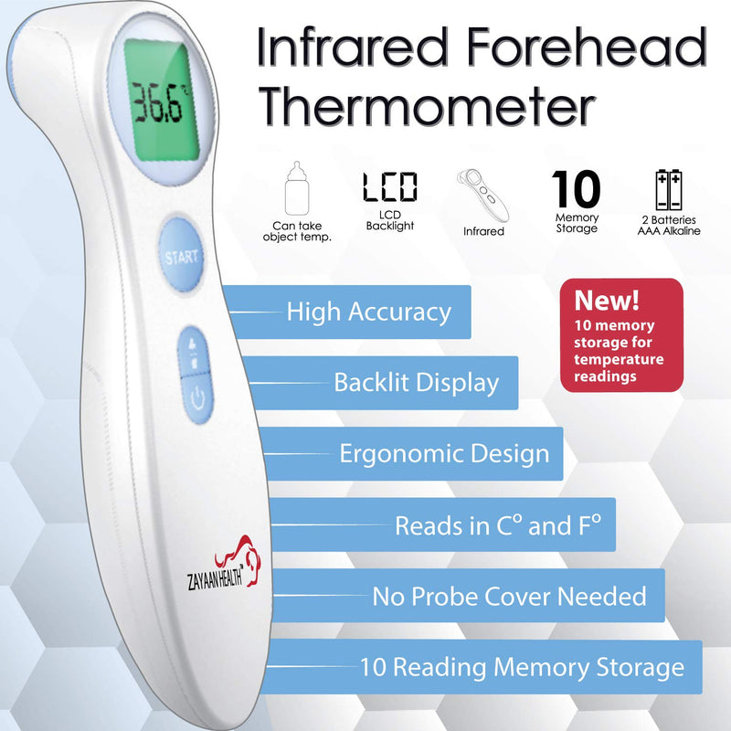 ZAYAAN HEALTH Infrared Forehead Thermometer White With Blue Buttons - View 2
