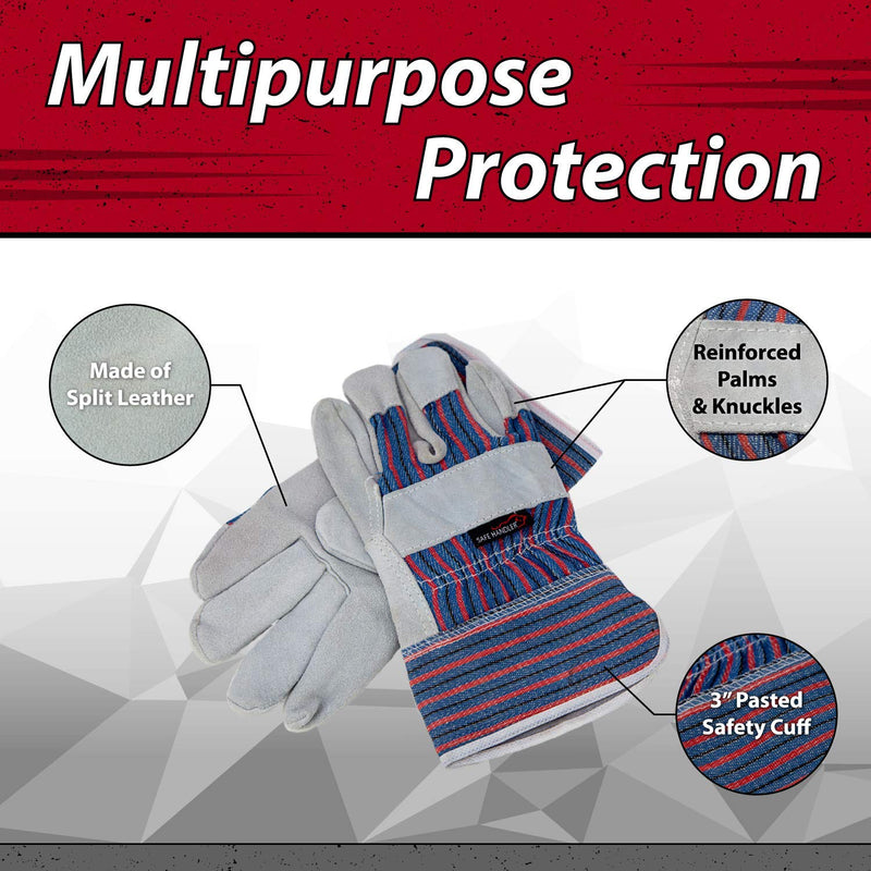 SAFE HANDLER Work Leather Gloves Blue/Black/Red/Gray - View 3