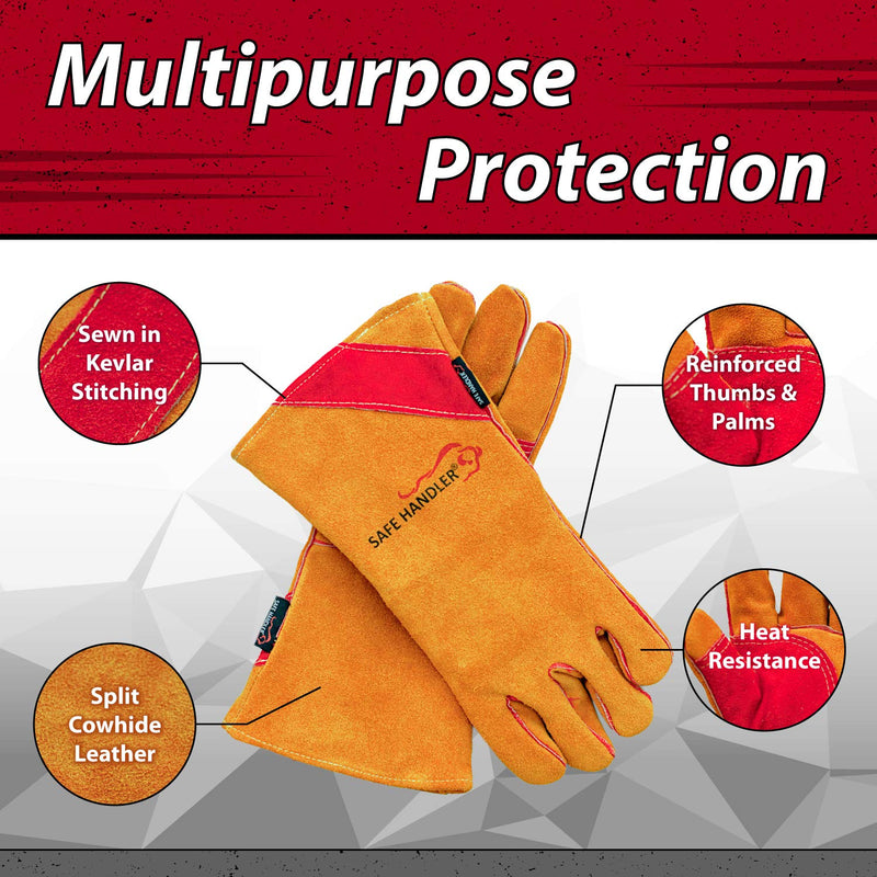 SAFE HANDLER Prime Welding Gloves with Kevlar Thread Protection Brown/Red - View 3