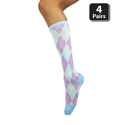 Argyle Compression Socks for Men and Women, Anti-Fatigue, Odor & Moisture Resistance, (4 Pairs)
