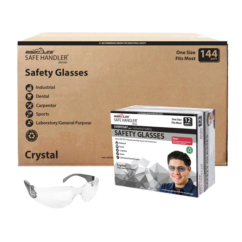 Crystal Clear Lens Color Temple Safety Glasses, Anti-scratch coating