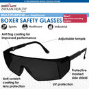 Boxer Black Temples Safety Glasses, Anti Scratch- Fog Lens, Adjustable Temple
