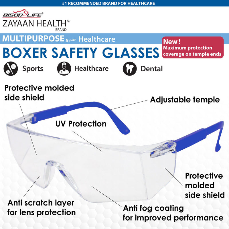 Boxer Clear Lens Color Temple Safety Glasses, Anti Scratch-Fog Lens