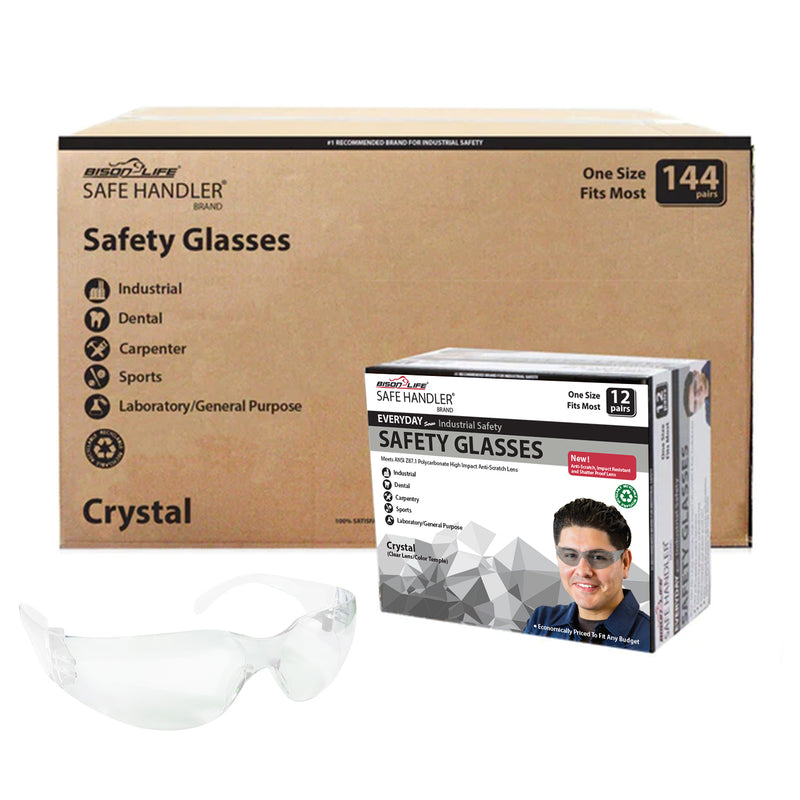 Crystal Clear Lens Color Temple Safety Glasses, Anti-scratch coating