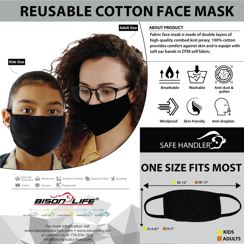 SAFE HANDLER Reusable 2 Ply Cotton Face Mask Black View 3