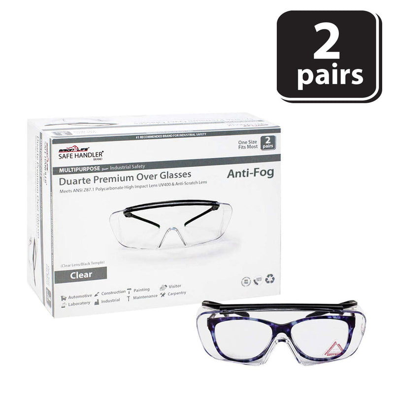 Duarte Premium Over Clear Safety Glasses, ANSI Z87.1, Anti Fog & Scratch