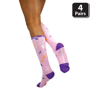 Here 2 Care Compression Socks for Better Blood Circulation, Anti-Fatigue Support, Fits Adults and Youth (4 Pairs)