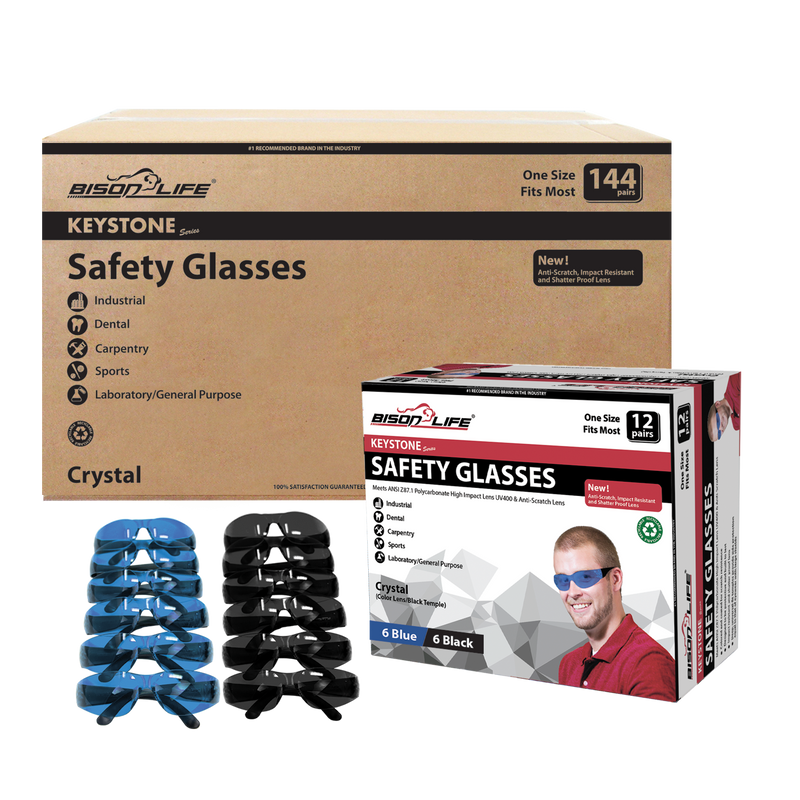 Keystone Color Lens Black Temple Safety Glasses, High Impact Lens