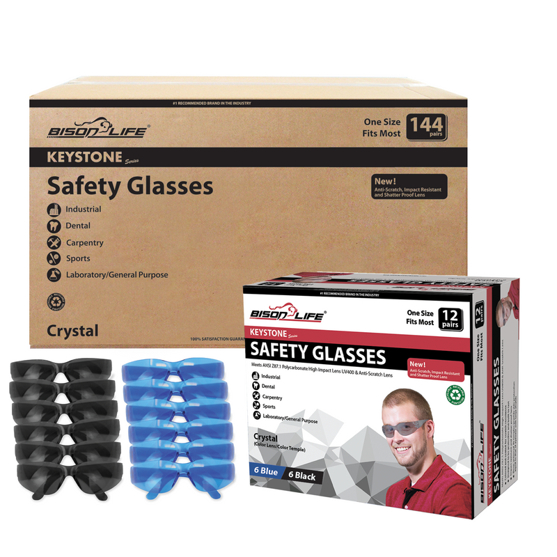 Keystone Full-Color Polycarbonate Safety Glasses, Anti-Scratch, ANSI Z87.1