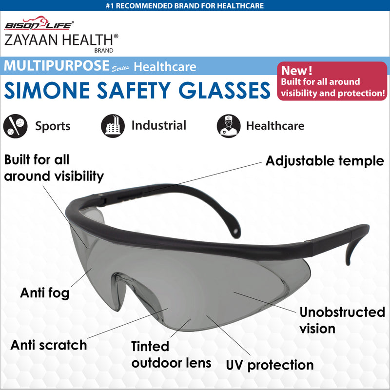 Simone Fully Adjustable Temple Safety Glasses, Anti Scratch-Fog Lens