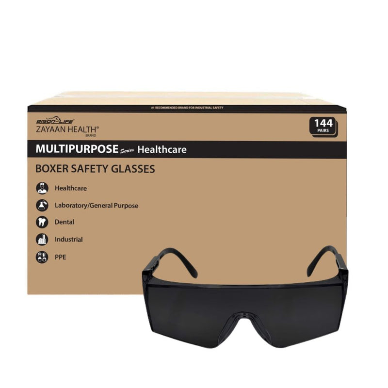 Boxer Black Temples Safety Glasses, Anti Scratch- Fog Lens, Adjustable Temple