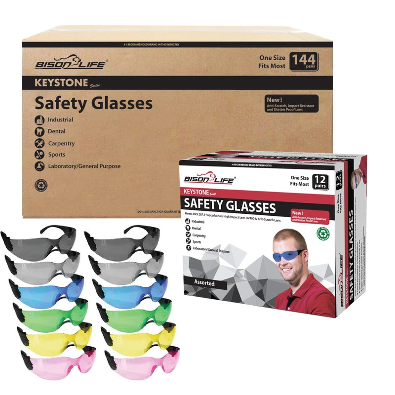 Keystone Color Lens Black Temple Safety Glasses, High Impact Lens